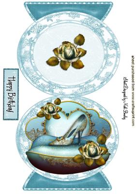 Turq Shoe on a Cushion with Roses Quick Card