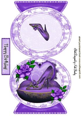 Purple Shoe on a Cushion with Roses Quick Card