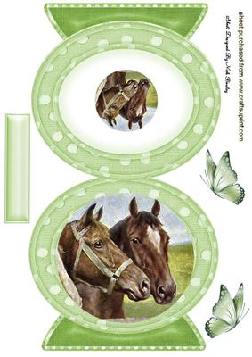 Lovely Green Horses with Green Butterflies Quick Card