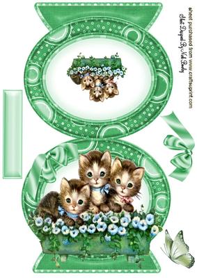 Vintage Kittens in Flower Box Quick Card