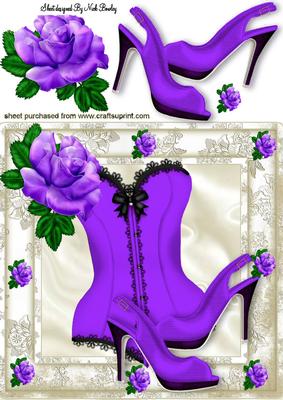 Pretty Purple Rose with Basque & Shoes 8x8