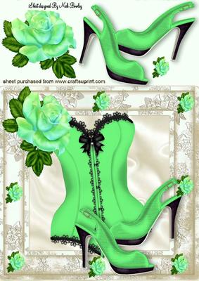 Pretty Green Rose with Basque & Shoes 8x8
