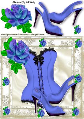 Pretty Cornflower Blue Rose & Basque 8x8