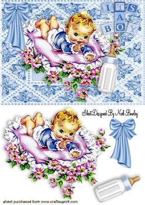Vintage Baby Boy with Curly Hair & Bottle