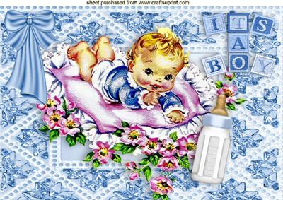 Vintage Baby Boy with Curly Hair & Bottle A4