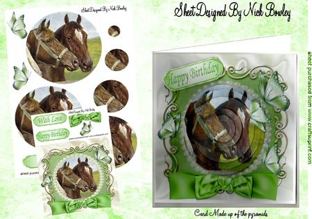 Vintage Horses Pyramids with Butterflies 8x8 Mini Kit