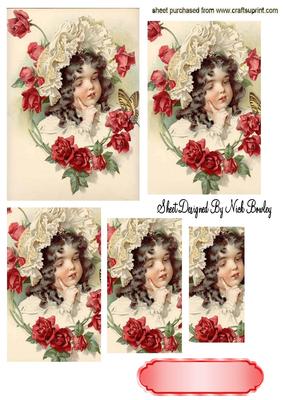 Pretty Vintage Girl with Rose Frame Pyramids