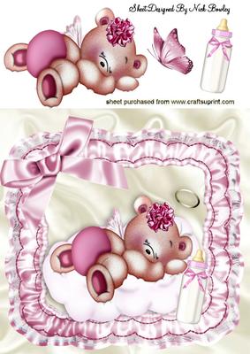 Little Angel Bear on a Cloud in Pink 8x8