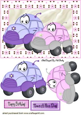 Just Copy Me! Cartoon Lilac & Pink Cars