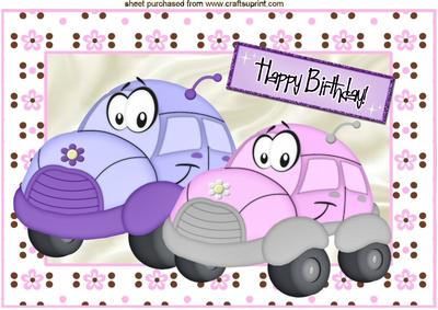 Just Copy Me! Cartoon Lilac & Pink Cars A4