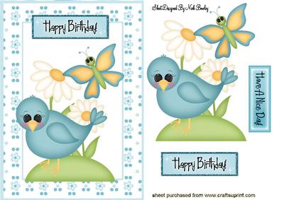 Blue Bird in the Garden with Butterfly