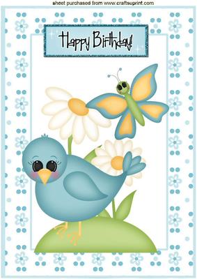 Blue Bird in the Garden with Butterfly A4