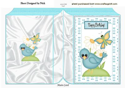 Blue Bird in the Garden with Butterfly Folded Book
