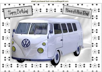 White Volkswagen Vw in Silver Floral Frame A4