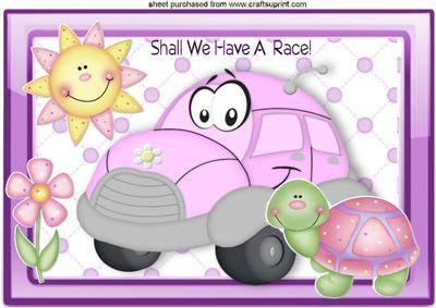 Shall We Have a Race! Pink Toon Car with Tortoise A4