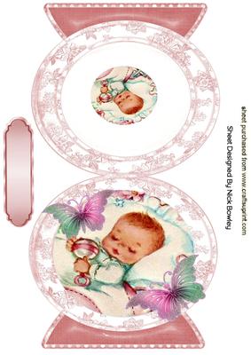Vintage Baby Girl with Butterflies Quick Card