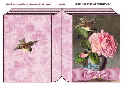 Pink Roses in a Bowl with Bird Folded Book