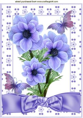 Pretty Blue Flowers with Butterflies & Bow A4