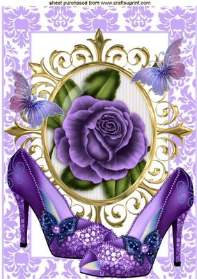 Purple Rose in Ornate Frame with Shoes A4