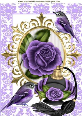 Purple Rose with Perfume and Little Birds A4