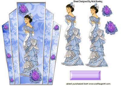 Art Deco Topper, Elegant Lady in Blue Gown with Roses