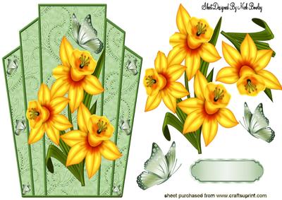 Art Deco Topper of Yellow Daffodils and Butterflies