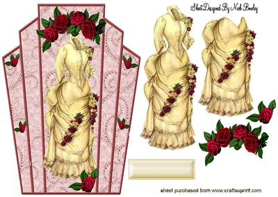 Vintage Cream Dress with Red Roses Art Deco Topper