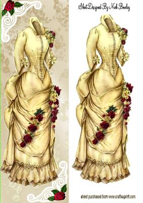 Vintage Cream Dress with Red Roses Tall Dl