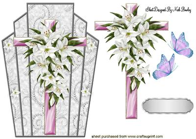 Pretty Pink Cross with Lillies Art Deco Topper