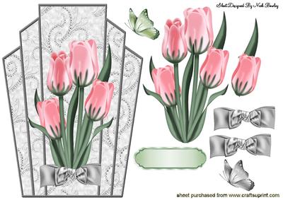 Pink Tulips with Silver Bow Art Deco Topper