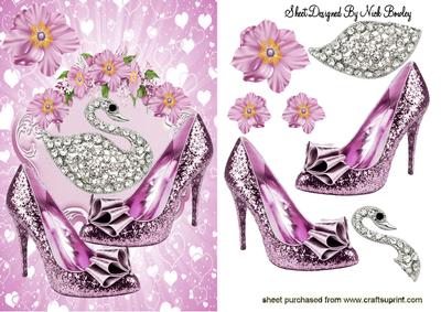 Sparkle Pink Shoes with Diamond Swan