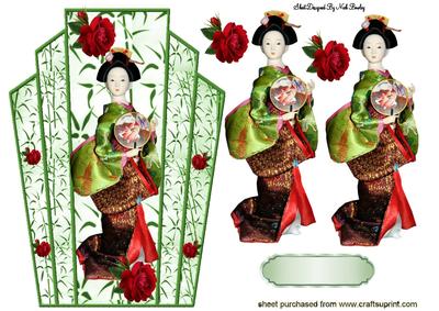 Oriental Lady in Green with Red Roses Topper
