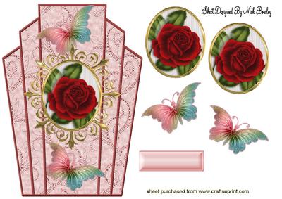 Red Rose with Butterflies Art Deco Topper