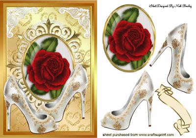 White Ornate Shoes, with Red Rose