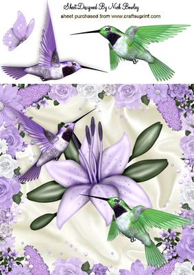 Lavender Lilies with Humming Birds 8x8