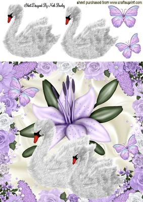 Lavender Lilies with Butterflies & Swans 8x8