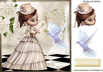 Steampunk Lady with White Dove 8x8