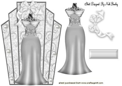Silver Evening Gown with White Bow, Topper