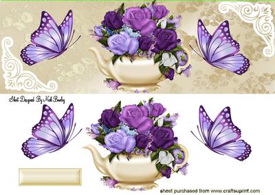 Lilac/pink Roses with Purple Butterflies Dl