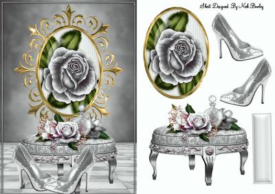 Silver Roses, with Silver Sparkle Shoes with Chair