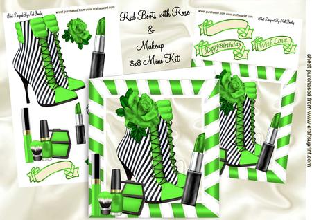 Green Stripe Boots with Makeup 8x8 Mini Kit