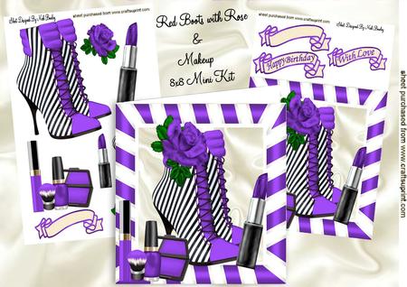 Purple Stripe Boots with Makeup 8x8 Mini Kit