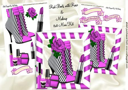 Pink Stripe Boots with Makeup 8x8 Mini Kit