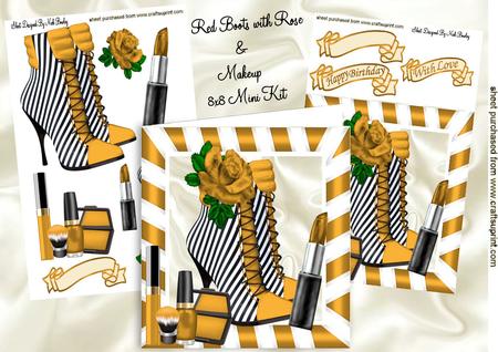 Gold Stripe Boots with Makeup 8x8 Mini Kit