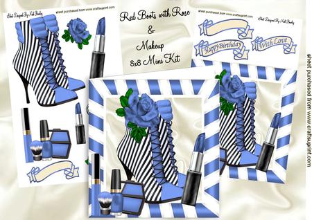 Blue Stripe Boots with Makeup 8x8 Mini Kit