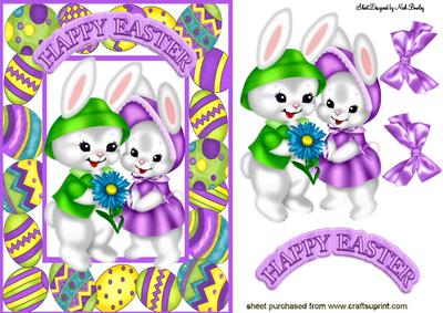 Easter Bunny Couple with Lots of Eggs