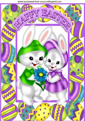 Easter Bunny Couple with Lots of Eggs A4