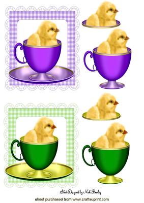 Little Chicks in Teacups in Gingham Toppers