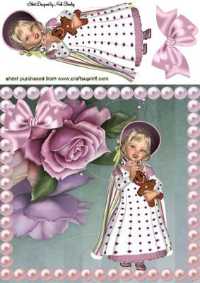 Vintage Little Girl Cuddling Teddy with Bow 8x8