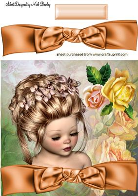 Pretty Girl with Peach Bow and Roses 8x8